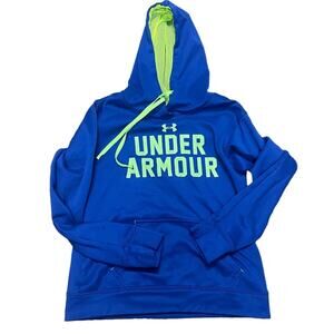 Under Armour Small Petite Blue Hoodie Neon Logo Pullover Sweatshirt